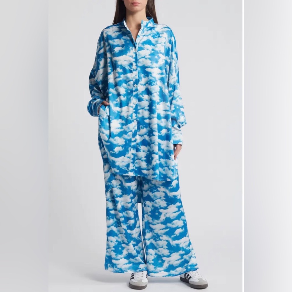 Dressed In LaLa Secret Sky Society Oversize Satin Button-Up Shirt & Pants Set